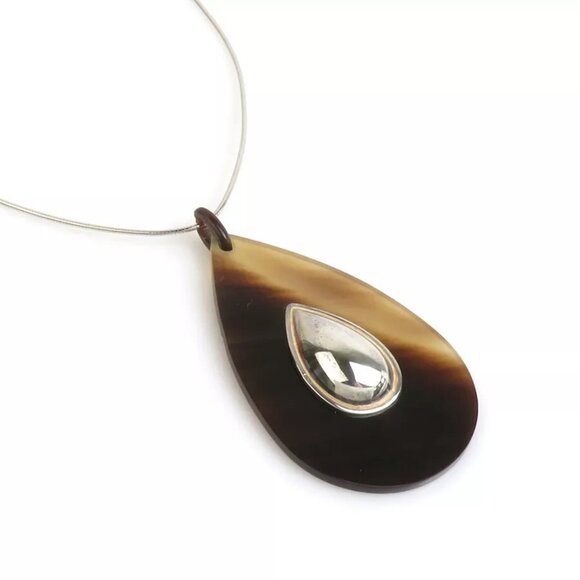 Auth HERMES Necklace Silver/Brown Metal/Buffalo horn - Picture 6 of 8